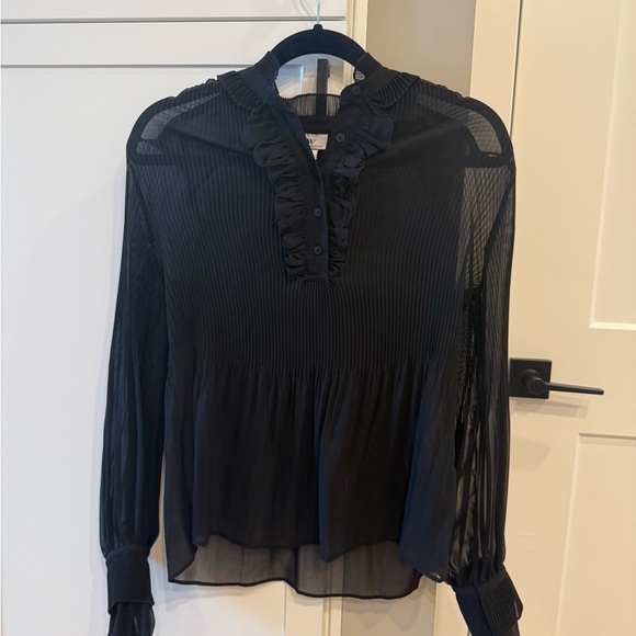 Worthington Black Ruffled Long Sleeve Blouse - Picture 1 of 4